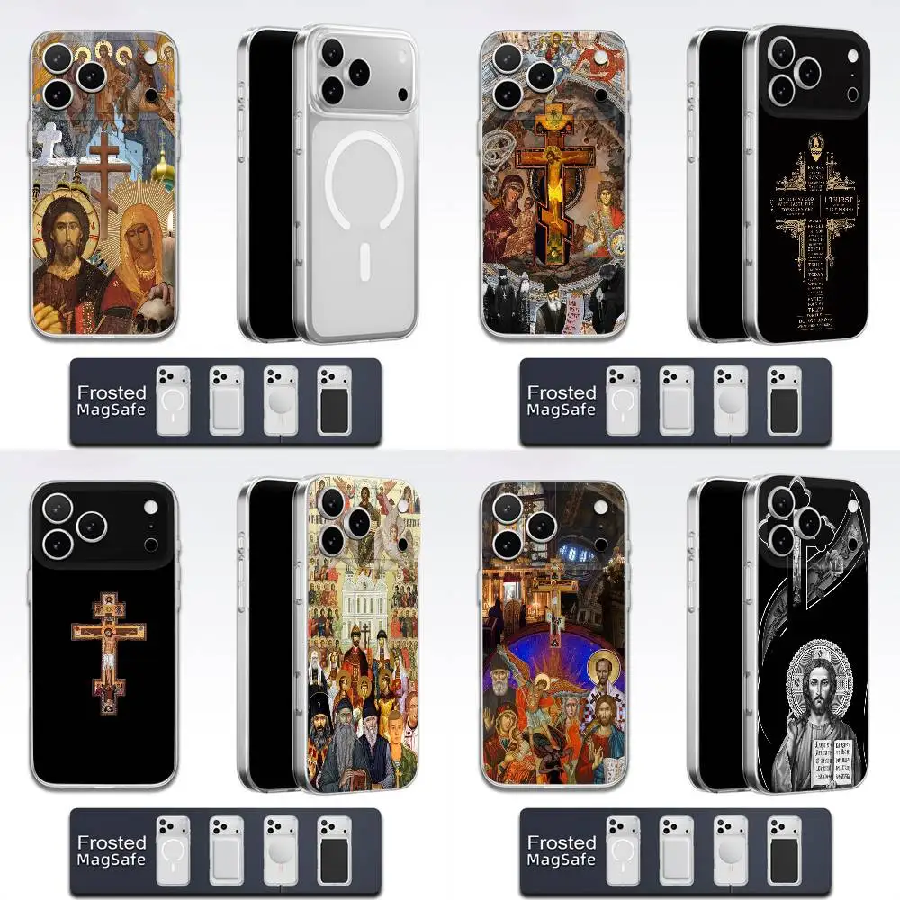 

Orthodox Cross Icon Jesus God Phone Case For iPhone 17,16,15,14,13,12,11,Pro,Max,Plus,E,Air,Mini Magsafe Frosted Transparent