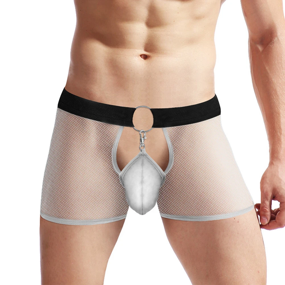 Men\'s Sexy Removeable Bugle Pouch Underwear See Through Briefs Male Front Open Crotchshorts Erotic Gay Male Sheer Lingerie