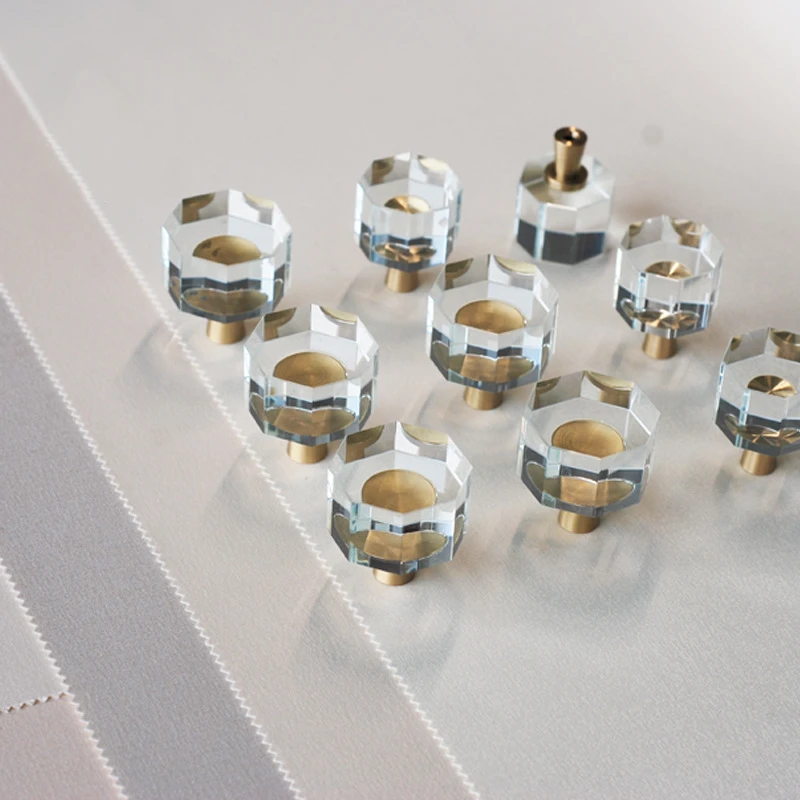 Luxury Brass Crystal Grass Cabinet Knobs T-base Transparent Black Kitchen Cabinet Door Handle Drawer Pulls Furniture Handles
