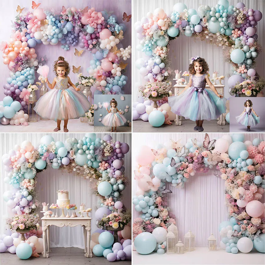 Mehofond Photography Background Butterfly Floral Arch Balloon Children Birthday Cake Smash Portrait Decor Backdrop Photo Studio