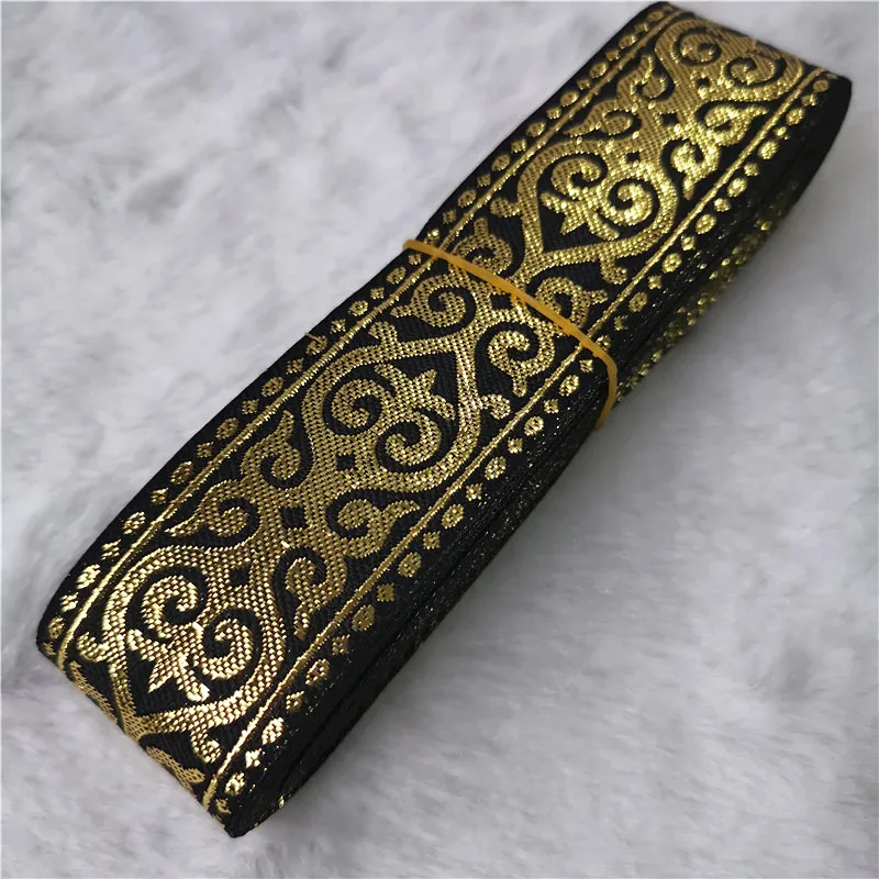 7Meters 33mm Gold Silver Shining Vintage Ethnic Embroidery Ribbon Boho Lace Trim DIY Clothes Bag Accessories Embroidered Fabric