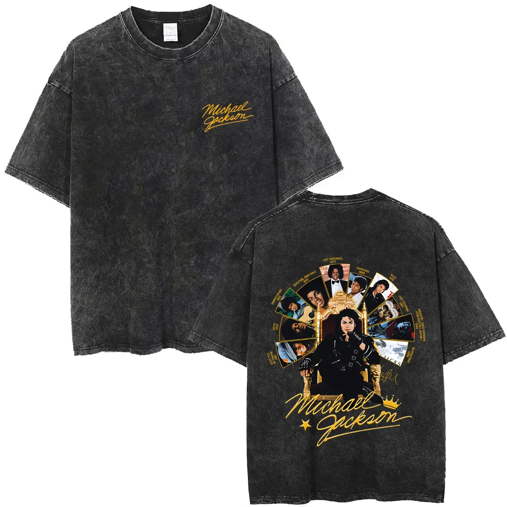 

Singer Michael Jackson Album Cover Washed Vintage Merch T-shirt Men Retro Gothic Rock T Shirts Men's Oversized Short Sleeve Tops