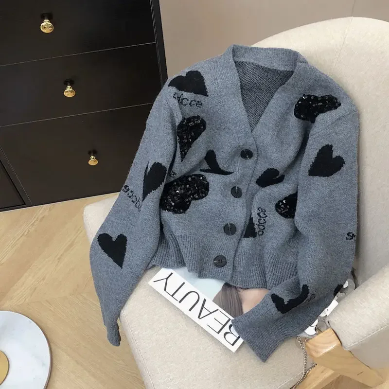 Bright Line Decoration V-neck Cardigan Female 2024 Spring Autumn New Fashion Knitting Sweater Coat Long Sleeve Buttons Top Tee