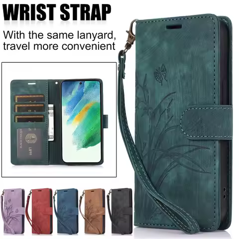 Embossed Flip Leather Phone Case for Samsung Galaxy S24 FE S25 S23 Ultra S22 Plus S21 S20 S10 S9 Wallet Card Back Cover Coque