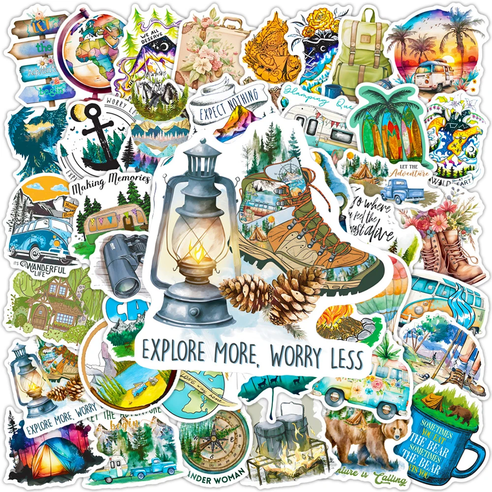 

10/30/50pcs Cool Cartoon Outdoor Travel Vacation Stickers Aesthetic Waterproof Graffiti Decal DIY Suitcase Phone Luggage Sticker