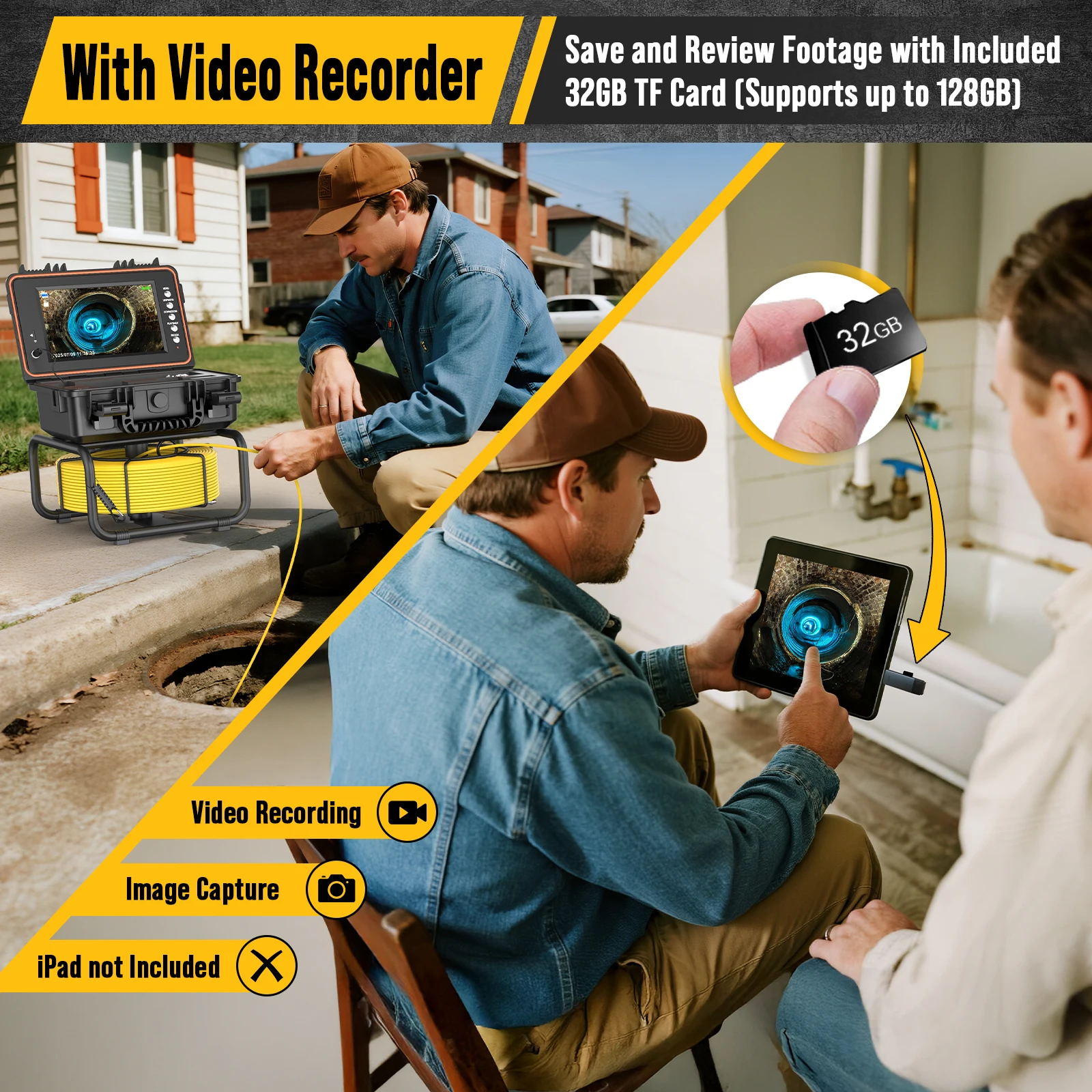 20 متر-50 متر التسوية الذاتية 5 مللي متر كابل 32 جيجابايت مقاوم للماء 1080P فيديو المنظار الصناعي استنزاف خط أنابيب التفتيش الأنابيب كاميرا الصرف الصحي #5