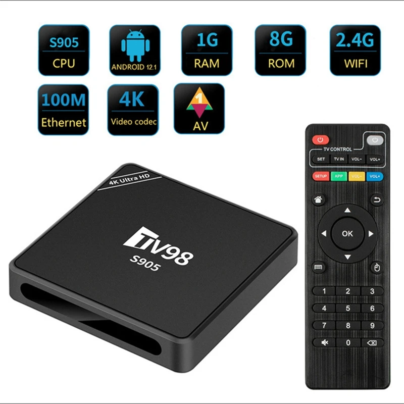 

ТВ-приставка TV98 1 Гб + 8 Гб, телеприставка S9054K, Android 12, Смарт ТВ-приставка, простой в использовании Штепсель европейского стандарта