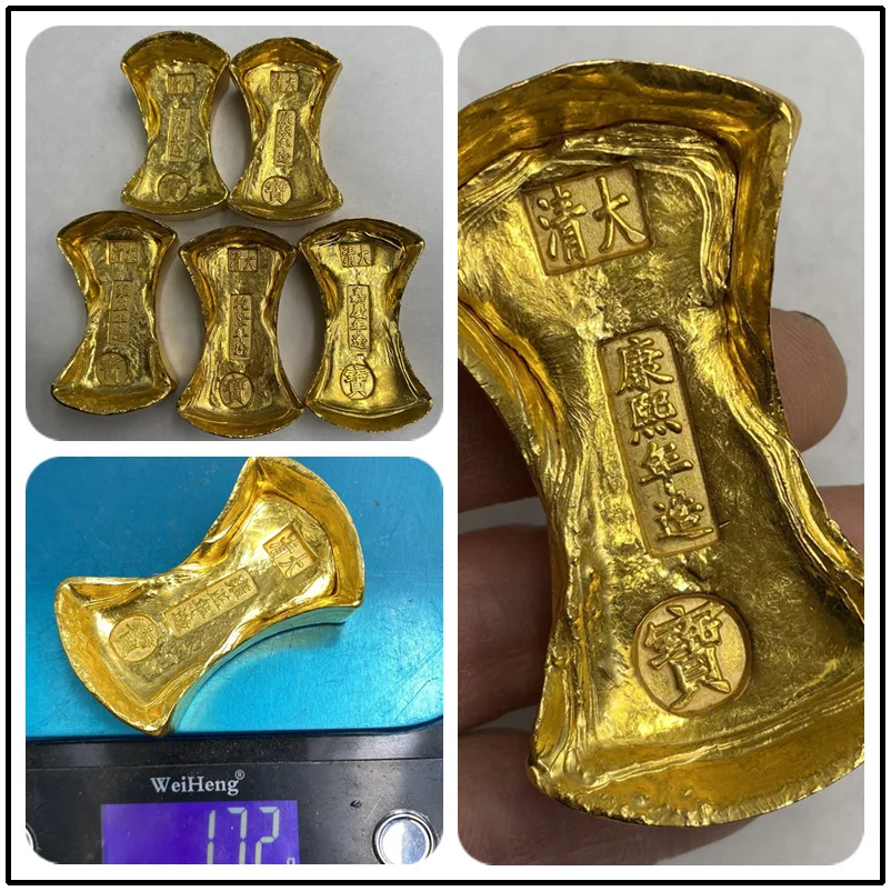 

Brass Liu front five emperors gold ingots Qing Dynasty five emperors waist-shaped gold ingots solid gold ingots