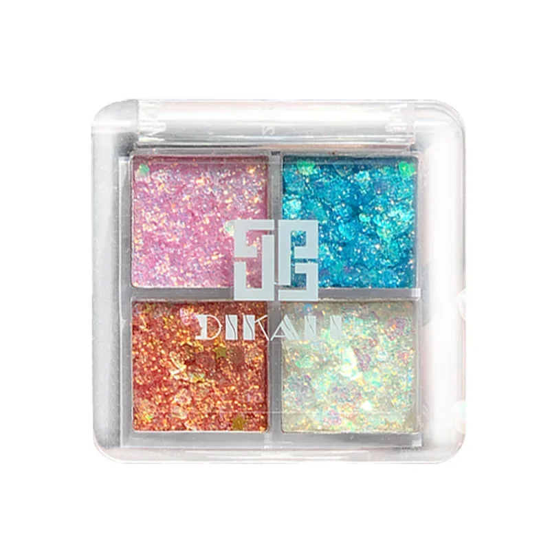 Palette de fards à paupières à paillettes 4 couleurs, nuances citrouille et cerise, tons bleu/or/jaune pour maquillage de cosplay et de fête, vente claire Mini