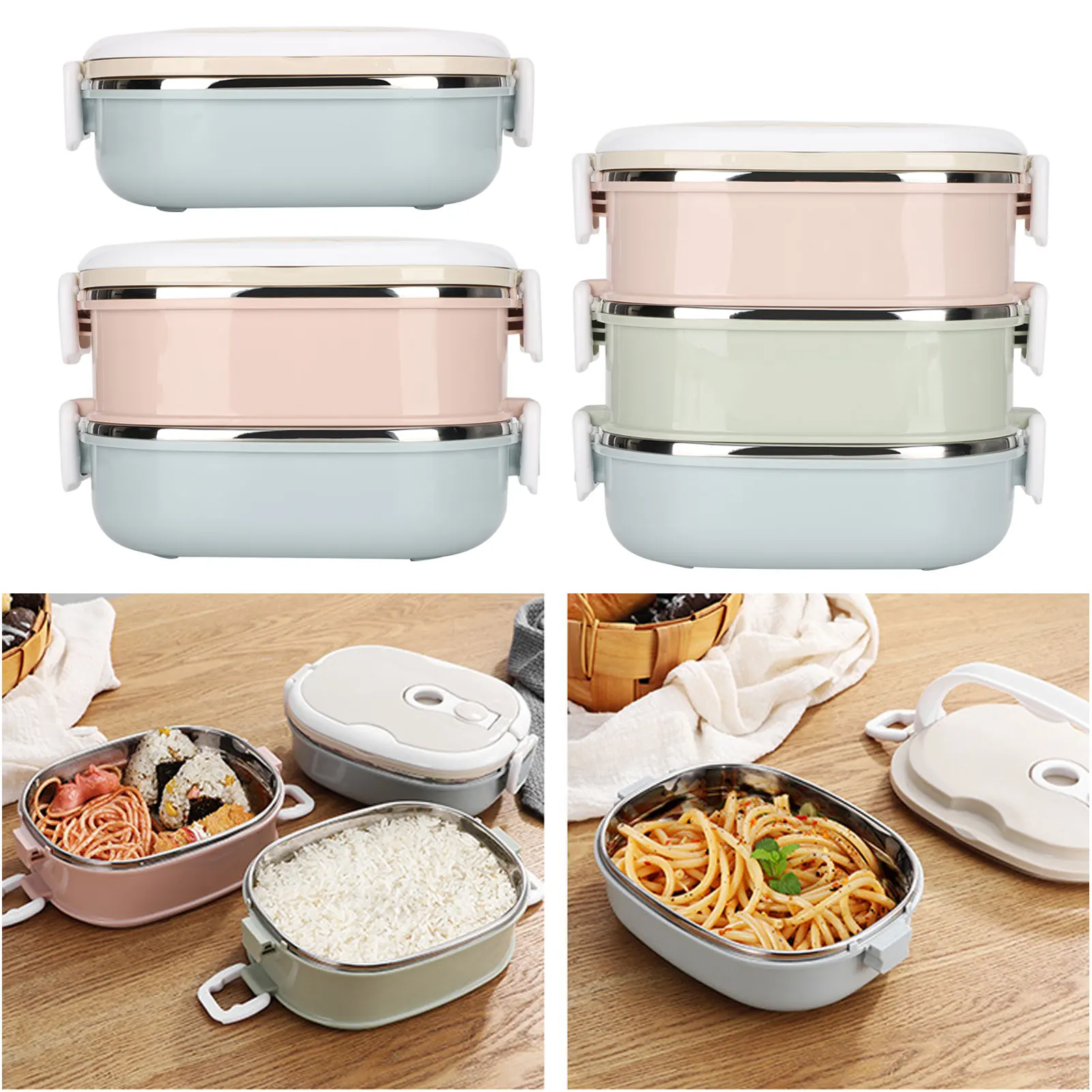 Kitchen Utensils Lunch Box Portable Stainless Steel Food Container for Student Children Work Lunch Box Stainless Steel Lunch Box