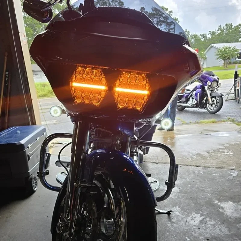 

Для Harley-Davidson Road Glide 2014-2025 204 Вт светодиодная двойная фара с дальним светом ближнего света и DRL