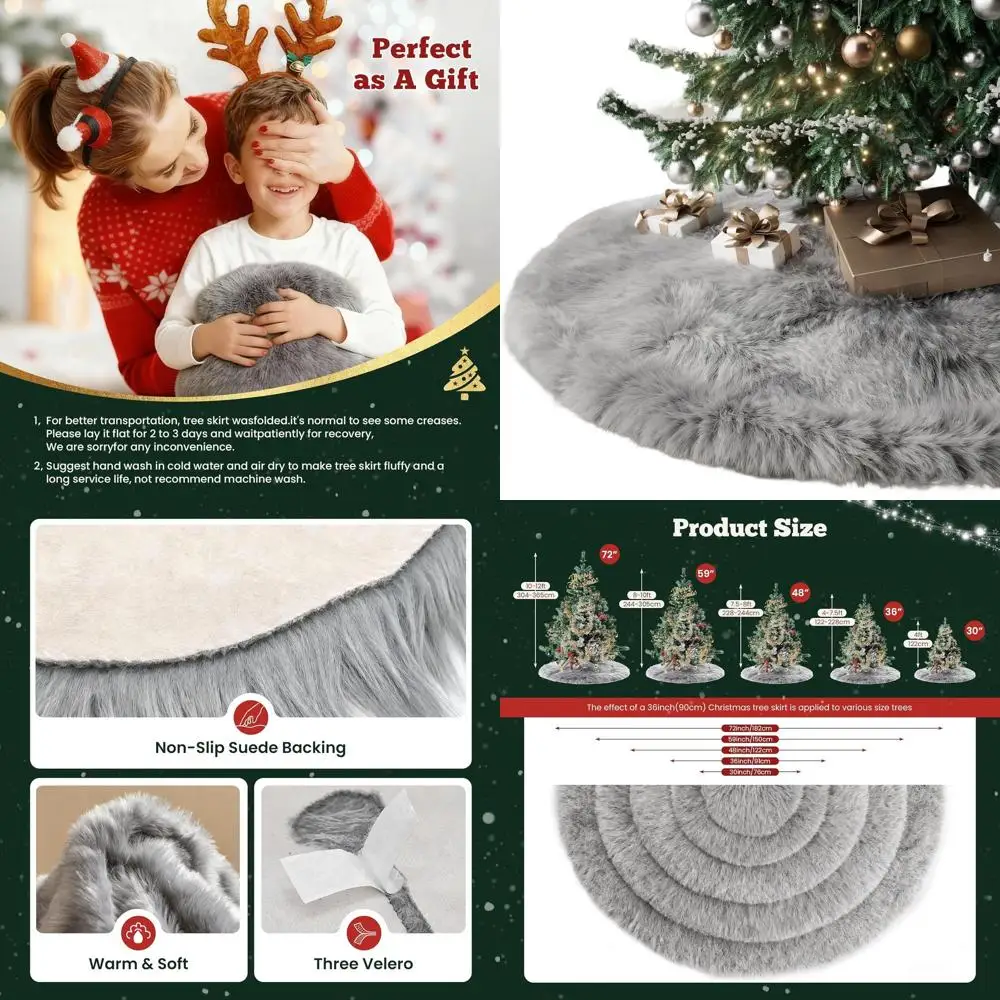 

Юбка «Рождественская елка» из серого шерсти с мехом — 60 дюймов, идеально подходит для праздничных вечеринок и маленьких деревьев