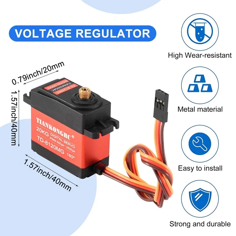 Servo Digital de engranaje de Metal para coche teledirigido, TD-8120MG, resistente al agua, 20kg, alto par de torsión, ángulo de 180/270/360 grados, coche teledirigido, modelo de vehículo de juguete