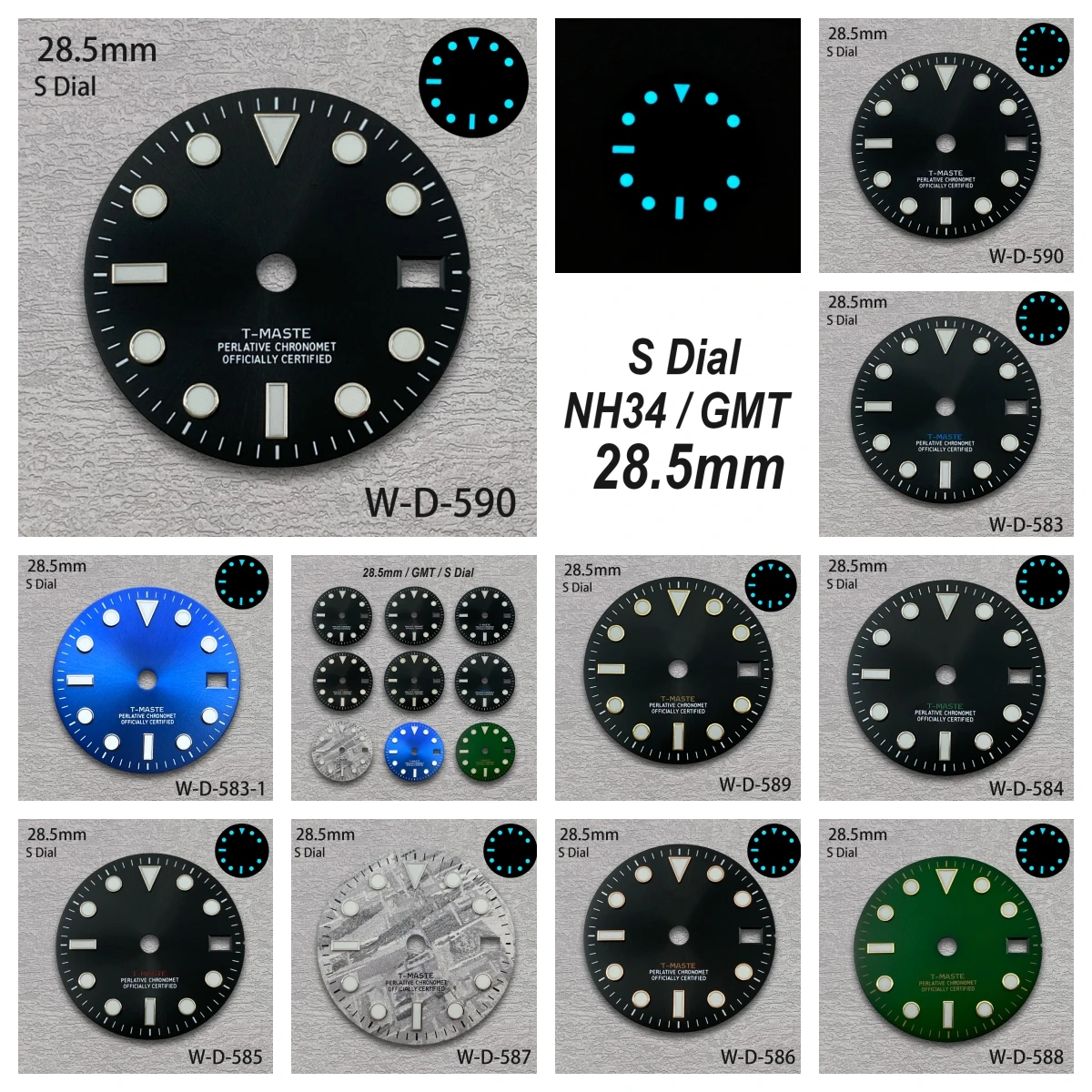 28.5mm S Logo Dial GMT Meteorite Dial Fit NH34 Movement Ice Blue Luminous Watch Modification Accessories