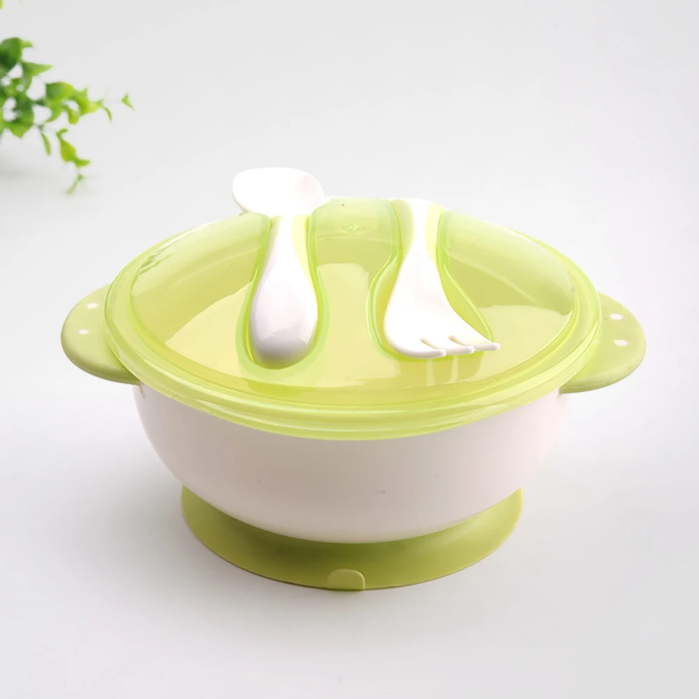 

Baby Suction Set Non-Slip Toddler Bowl With Fork Spoon Leak-Proof Lid Included Durable Food Bowl For Infant Feeding