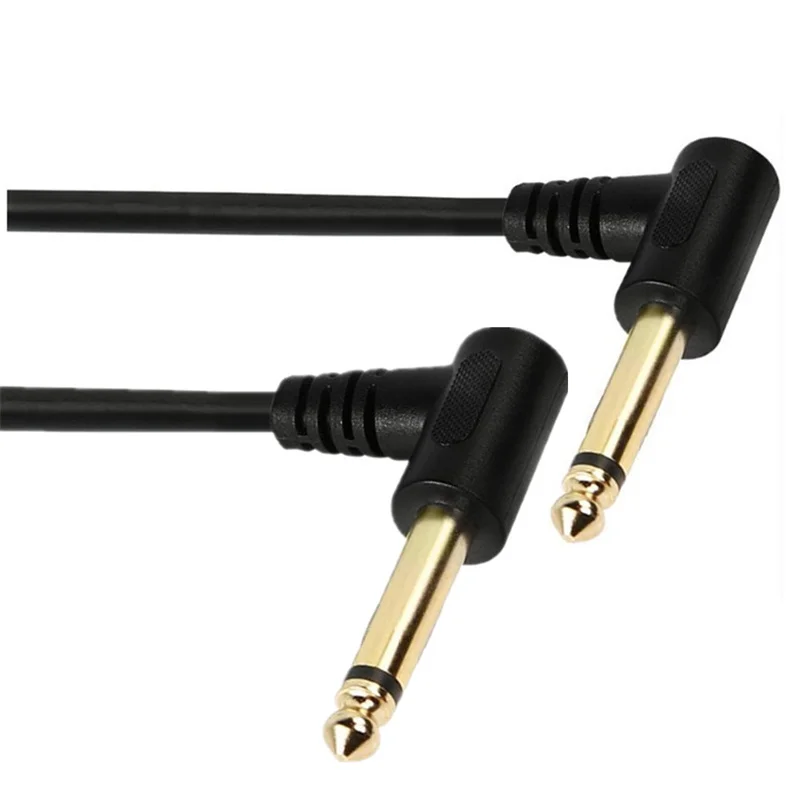 สาย1/4แจ็คโมโน6.35มม. 90องศาโค้งงอคู่สายเครื่องดนตรีแพทช์กีตาร์ไม่สมดุลสายเคเบิลตัวผู้กับตัวผู้0.3M/1.5M