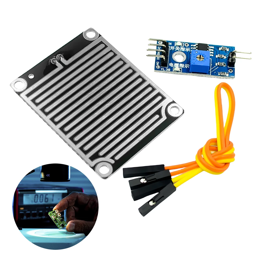 Rain Drops Detection Moisture Monitor Sensor 3.3V-5V Rain Foliar Leaf Moisture Sensor Relay Module LM393 for Arduino Robot Kit 