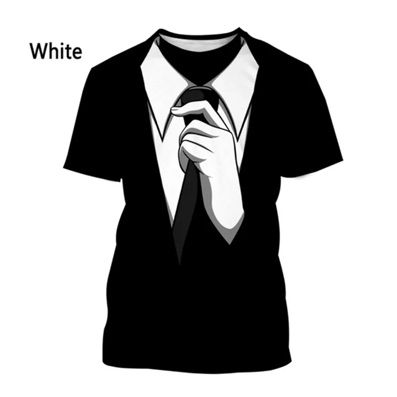 2024 Bow Tie 3D T-shirt Summer Men's T-shirt Tuxedo Retro Tie Suit Short-sleeved Street Funny Fake Suit Top Cosplay Clothes