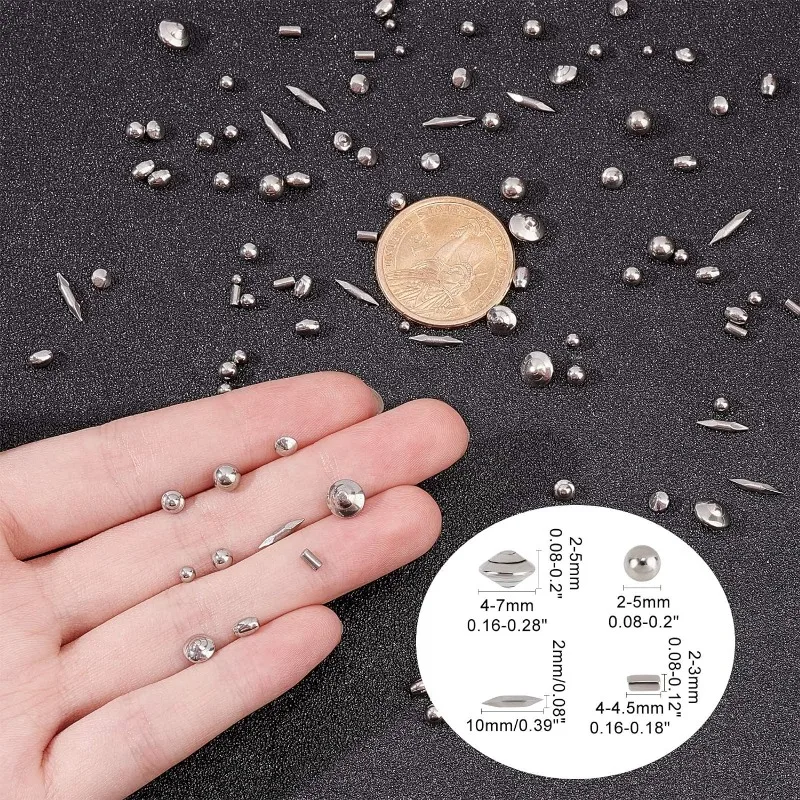 1pound 4 Shapes Stainless Steel Polished Beads Tumbling Media Pins Burnishing Media Shot for Rust Removal,Rough Polishing