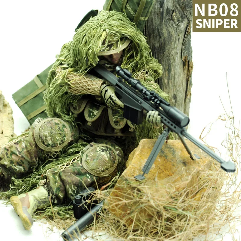 Männliche Scharfschütze im Maßstab 1:6 mit Barrett, militärische Kunststoffkollektion, Ornamente, Puppenmodell für 12-Zoll-Actionfiguren, Zubehör NB07 NB08