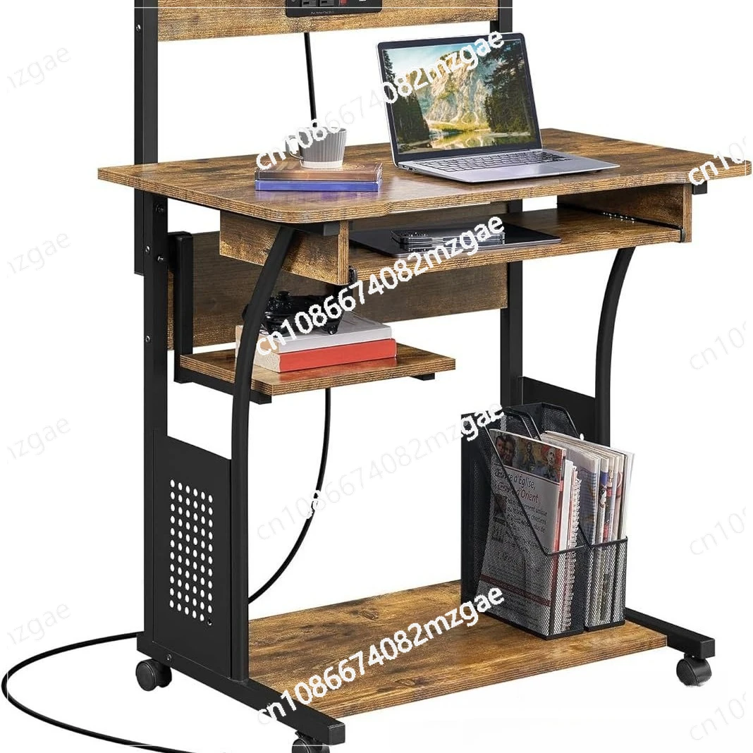 

Layer Roller Computer Desk, Tray with Charging Station and Keyboard, Mobile Home Desk