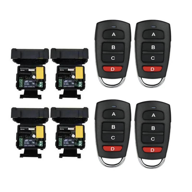 AC 220 V 1 CH RF Mini Wireless Remote Control 4 * Receiver & 4 * Transmitter Lamp Light LED Bulb Power On and Off