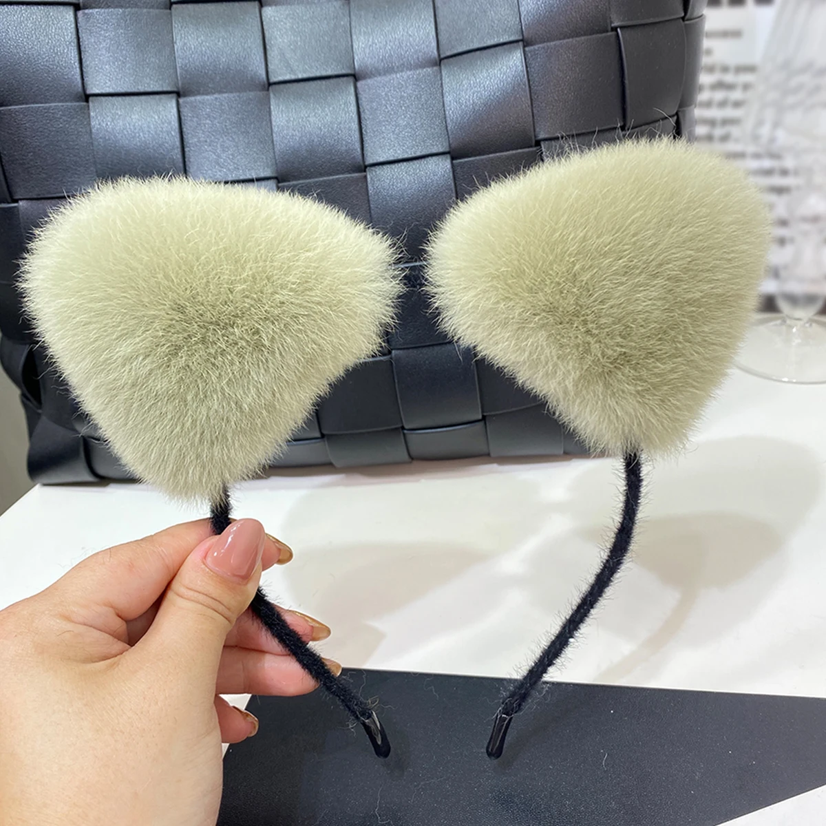 

Милый ободок для женщин, аксессуар для волос с пушистыми кошачьими ушками, милый плюшевый однотонный головной убор, пушистый ободок для волос с леопардовым принтом