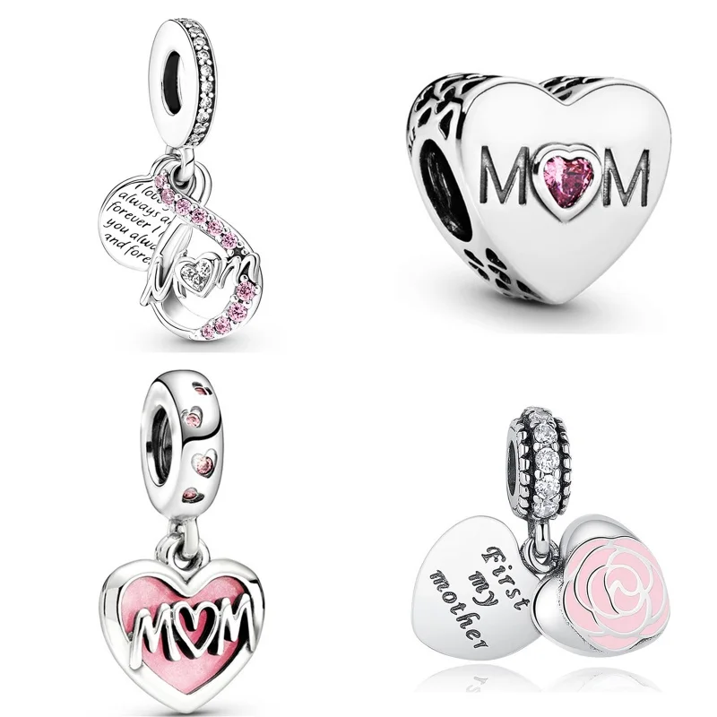 Coração Encantos Beads para Pandora Pulseiras, New Pink Série, DIY Colar Chaveiro, Dia das Mães Jóias Presente para a Mãe