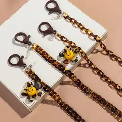 New Leopard Acrylic Sunglasses Chain Mask Strap for Women Trend Smile Flower Pendant Neck Glasses Lanyard Rope Accessories Gifts
