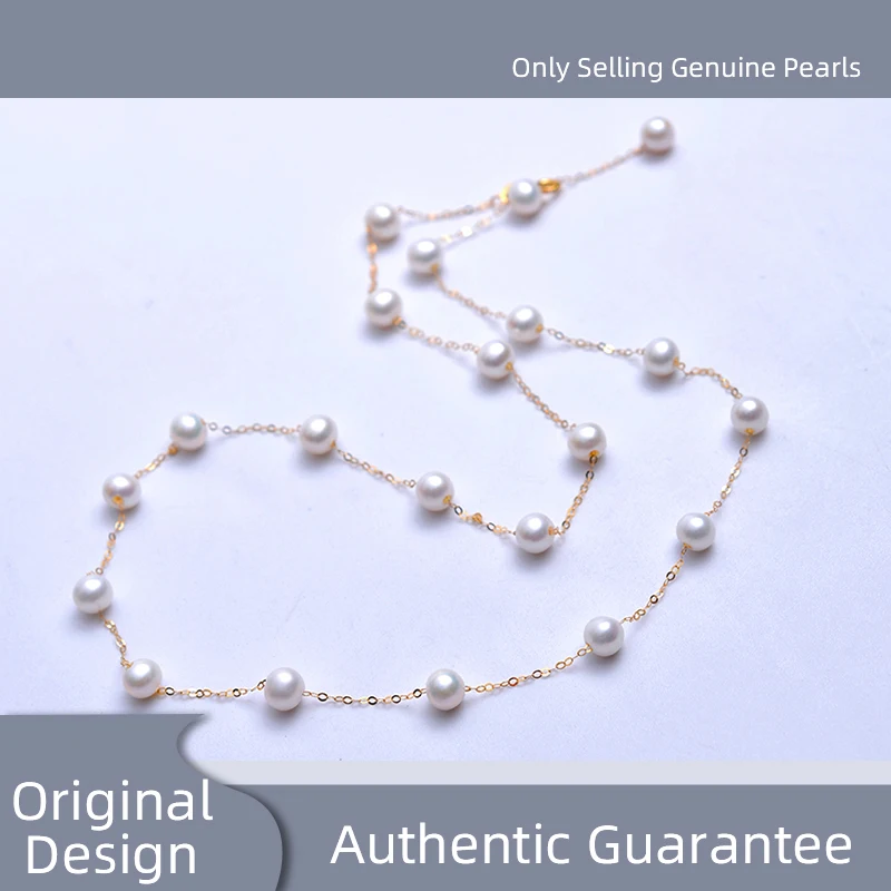 

Новые изящные ювелирные изделия, ожерелье из желтого золота 18 карат с натуральным пресноводным жемчугом, кулон AU750, подарок на свадьбу для женщин