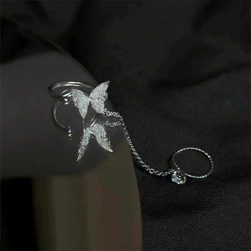 Lingdong Free Dream Breaking Butterfly Chain Ring Small and Elegant Cool and Fashionable Personalized Index Finger Ring Jewelry