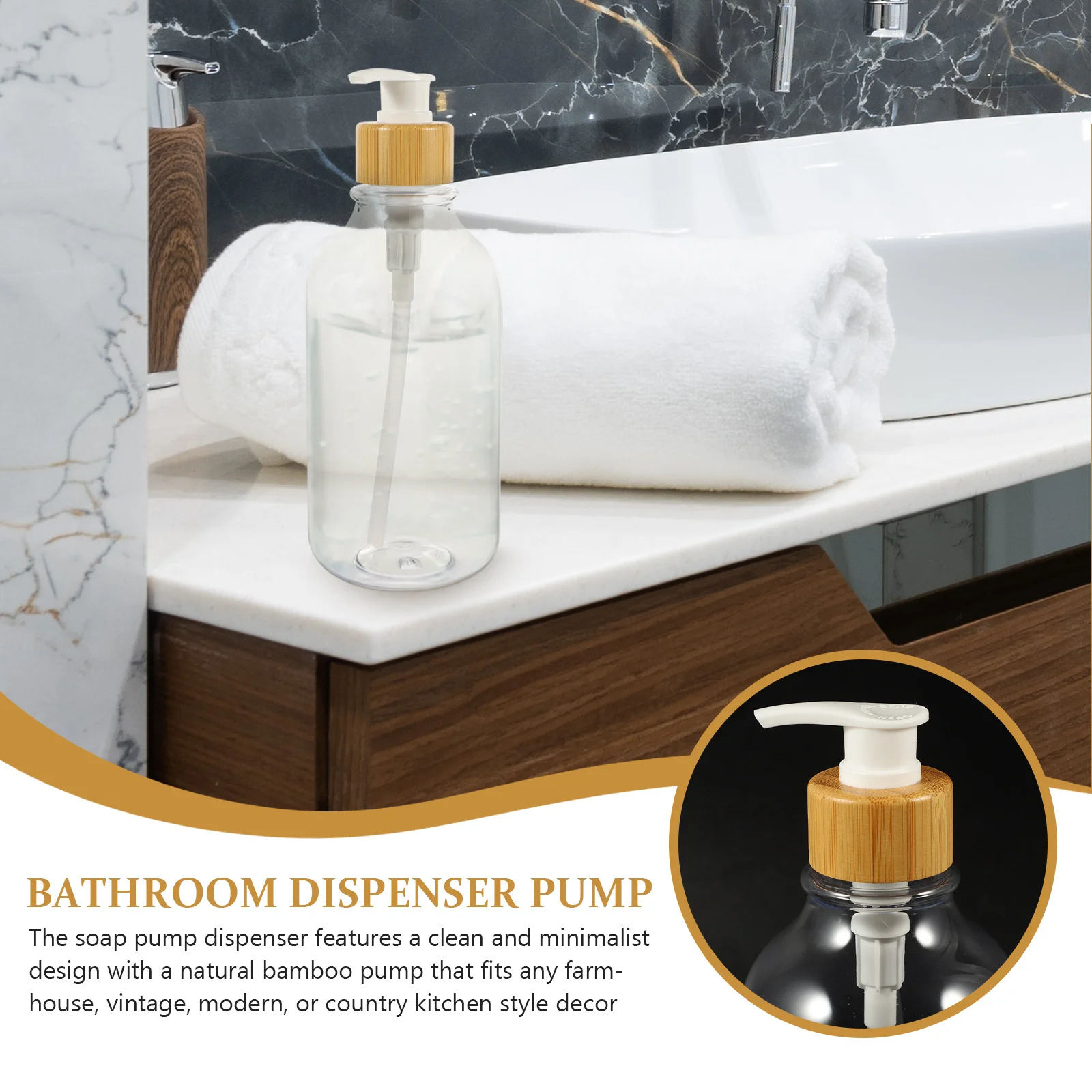 

2Pcs 16oz Plastic Soap Dispenser Dispenser PET Bamboo Pump Bathroom Travel Supplies Refillable Shampoo Bottle Liquid