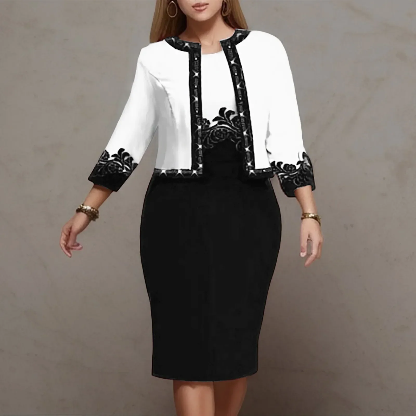 African Dress Set Clothes Women 3/4 Sleeve Jacket Tops And Dress Suit Autumn New Print Fashion Office Lady African Outfits 2023