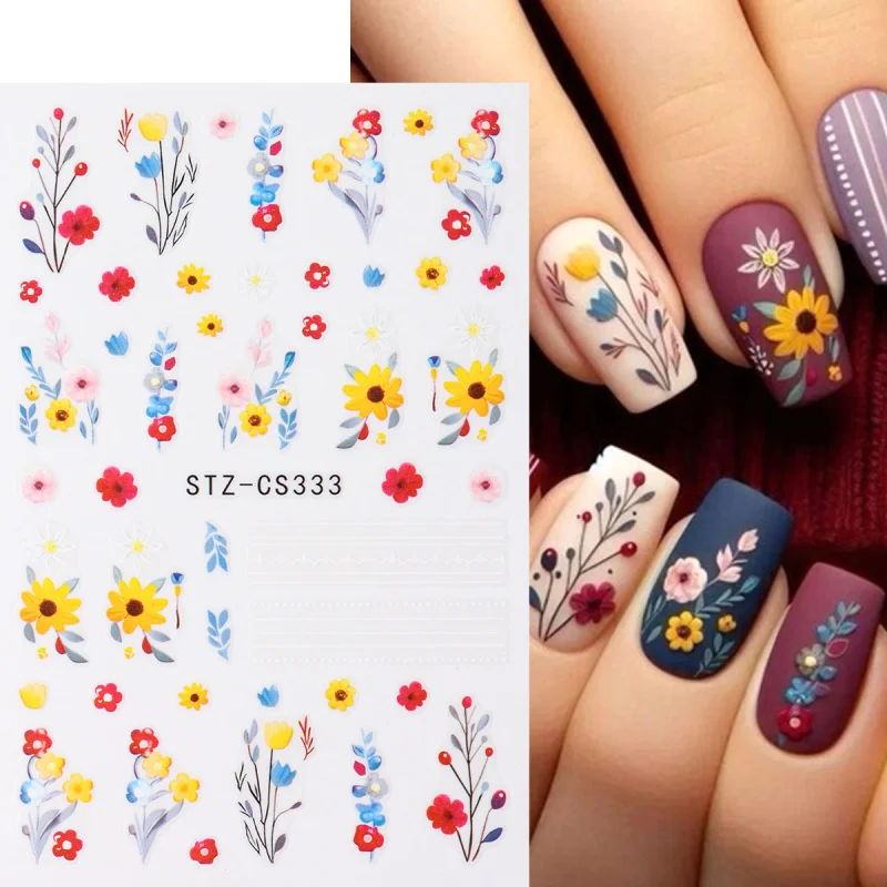2 pezzi adesivi per nail art floreali autunnali girasole foglie di vite disegni decalcomanie autoadesive 3D affascinanti cursori per manicure per unghie autunnali