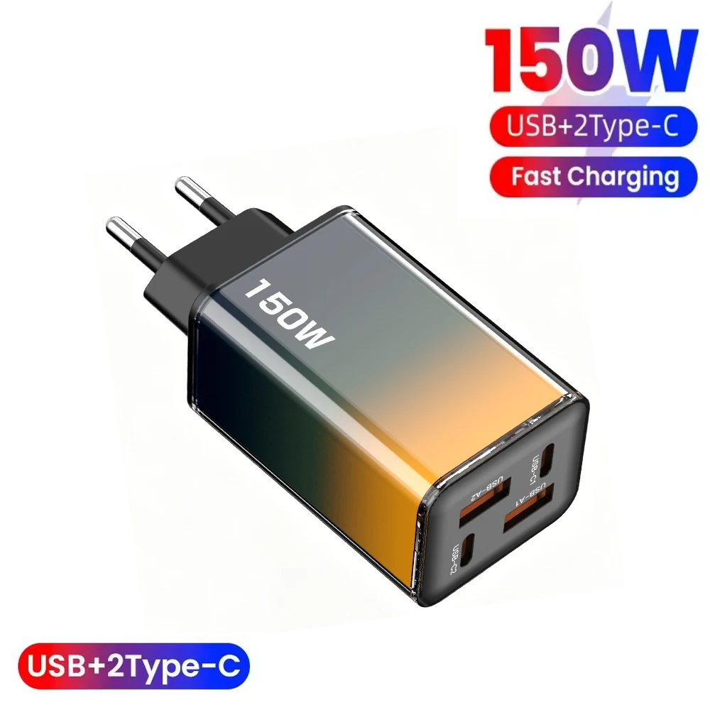 150W USB Type C Fast Charging Adapter 4 Ports USB QC3.0 Mobile Phone Travel Power Adapter For iPhone Samsung Xiaomi EU/US Plug