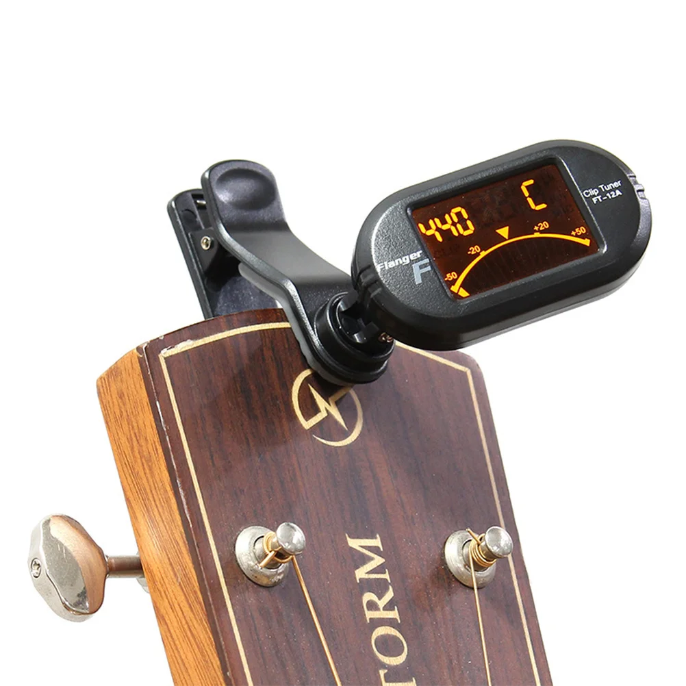 

LCD Display Black Guitar Tuner Clip-on Universal Equal Temperament for Ukulele Violin Bass Multiple Use Electronic Tuner