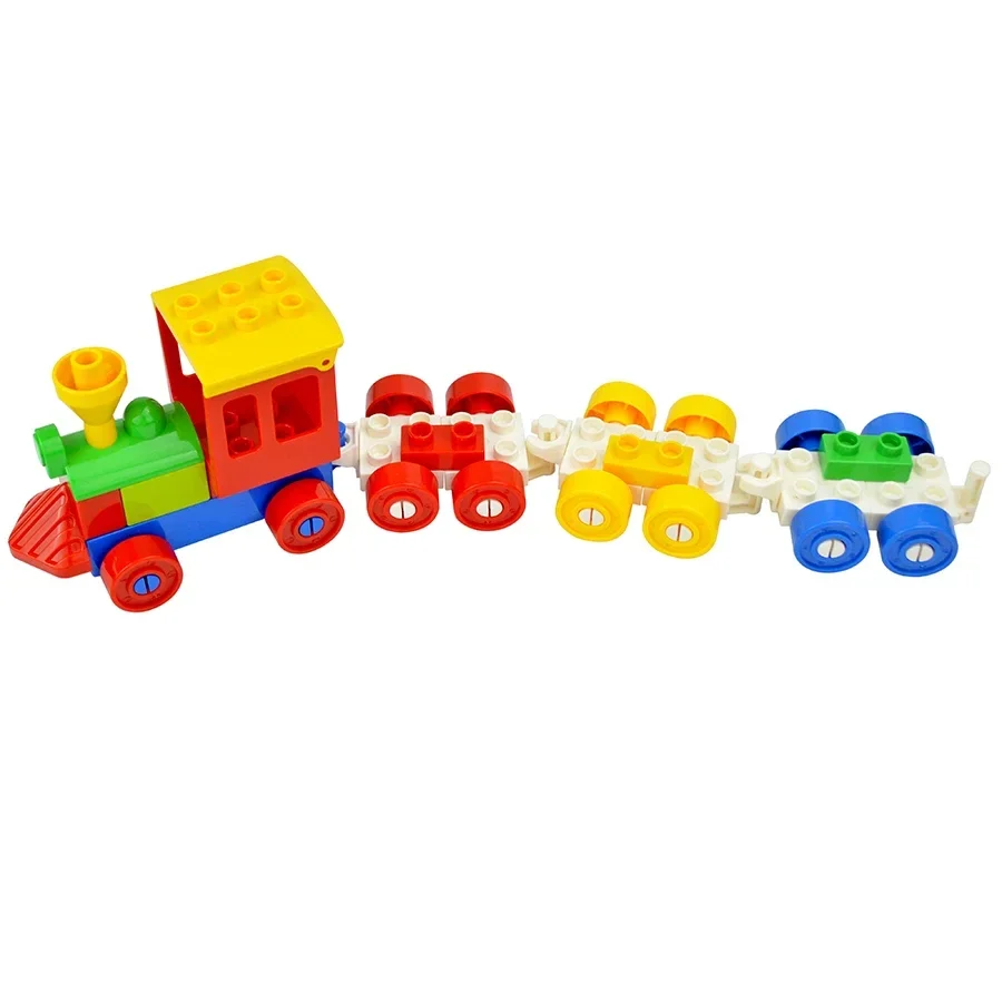 Big Size Track Bricks Train Straight Curved Switch Railway City View Large Building Bricks Wheel Bridge Toys Compatible Duploes