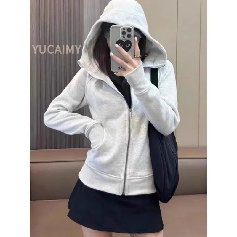 

2025 New Autumn Winter Vintage Harajuku Hoodies for Women Korean Fashion Slim Casual Zip Up Hooded Sweatshirt Y2k Streetwear