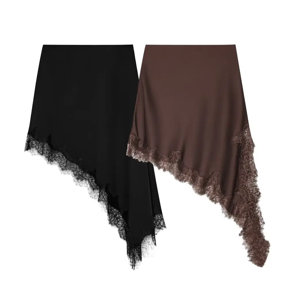 

Embroidered Flower Lace Skirt Irregular Y2K Streetwear Lace Up Ruffles Skirt Asymmetrical High Waist Ruched Skirts