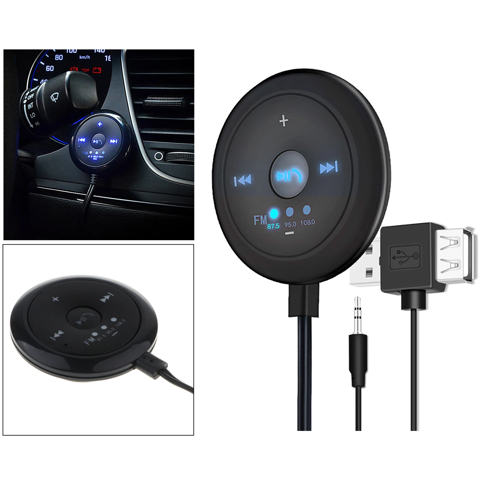 1 Pcs 2 In 1 Car Bluetooth 5.0 Player 500mAh FM AUX Transmitter 5V Input for Tablet Phone Etc V5.0+EDR BT