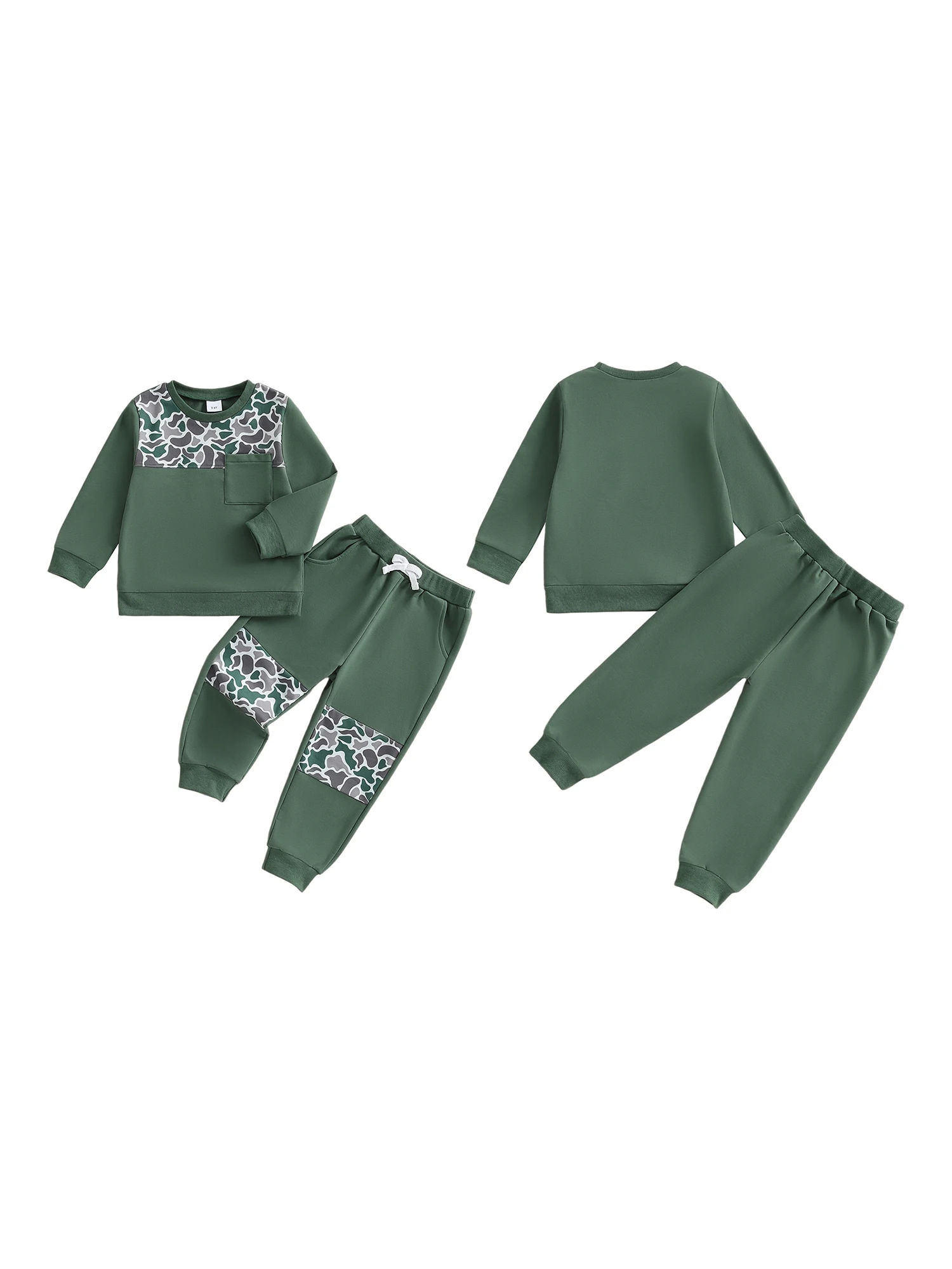 Set da 2 pezzi per ragazzi, felpa mimetica con cappuccio e pantaloni da jogging abbinati, accogliente outfit autunnale per bambini attivi