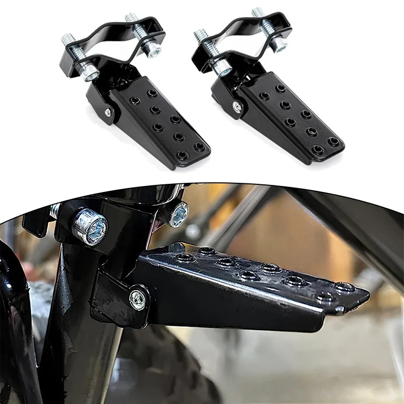 1 Pair Foldable Footrest Black Motorcycle Foot Pegs Rear Seat Pedals Modified Acesssories For Most Moto Bicycle Scooter ATV UTV