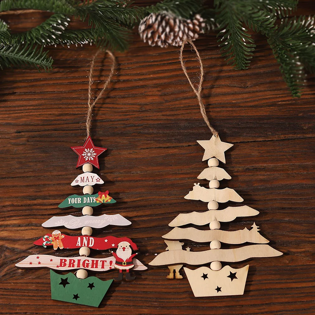 

3Pcs Christmas Tree Pendant Wooden Xmas Decorations Cute Cartoon Design Stable Lightweight Party Favor Christmas Ornaments
