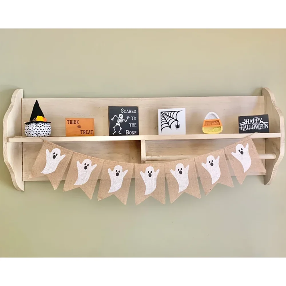 

Cute Ghost Burlap Banner Halloween Party Pendant Spooky Season Home Wall Accessories Fall Holiday Gifts Fireplace Decoration