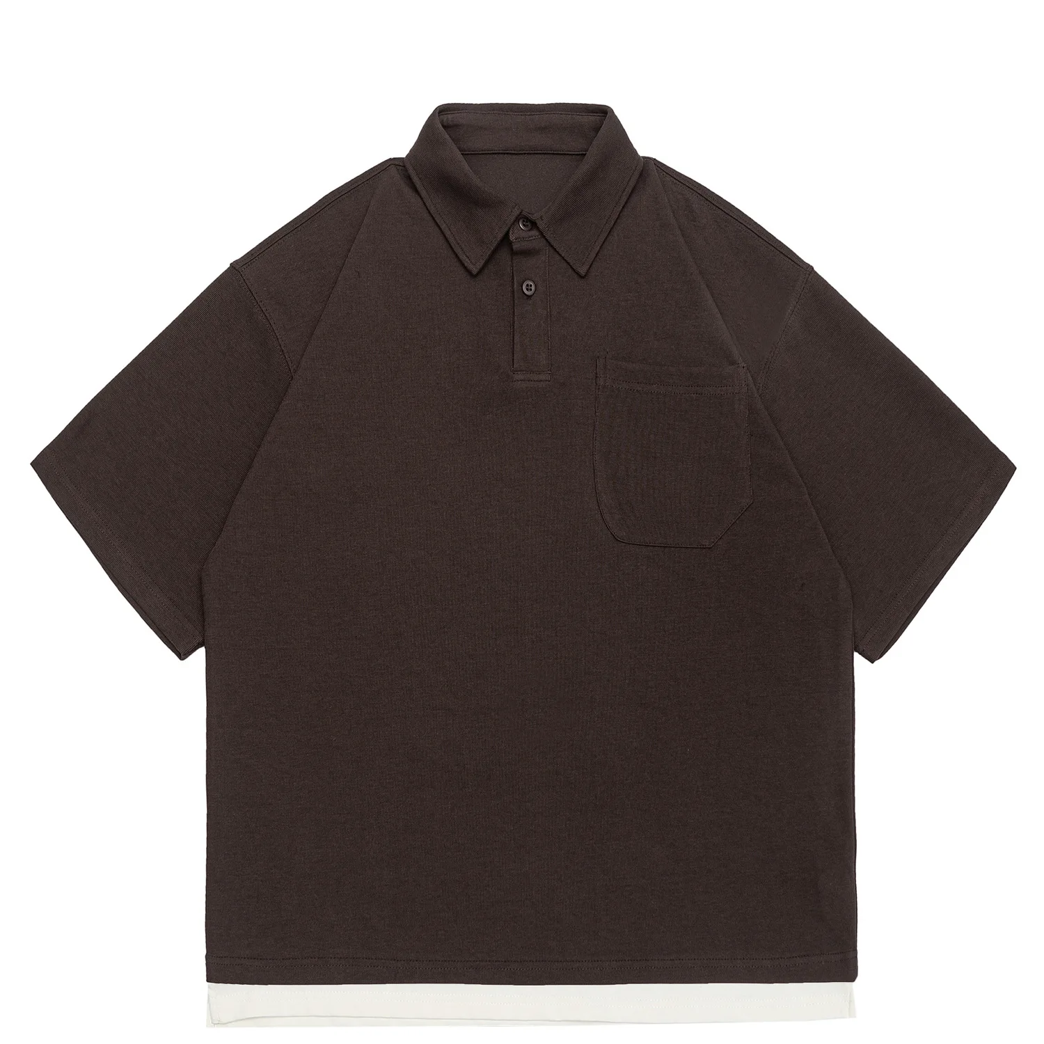 

Summer Old Money Wind Japanese Retro Fake Two Piece Splicing Short Sleeve Polo Shirt Loose Workwear Half Sleeve T-shirt