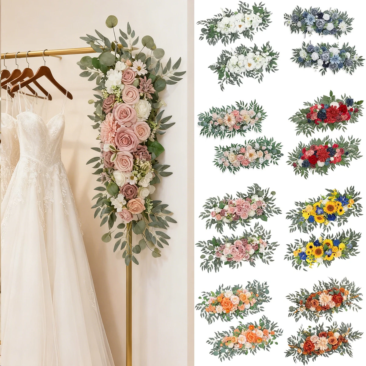 

Wedding Arch Decoration Flowers Home Decor Artificial Rose Flower Wreaths Set for Outdoor Wedding Welcome Signs Decorations 2PCS