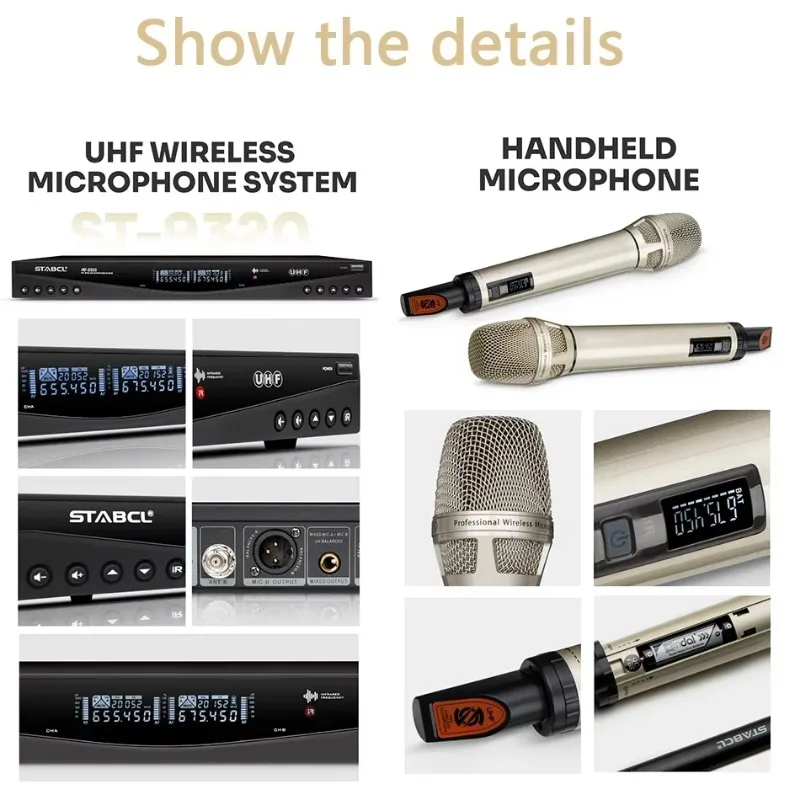 ST-9320 True Diversity Wireless Microphone Outdoor Handheld Wireless Microphone Dual Wireless Microphone System Work Range Metal