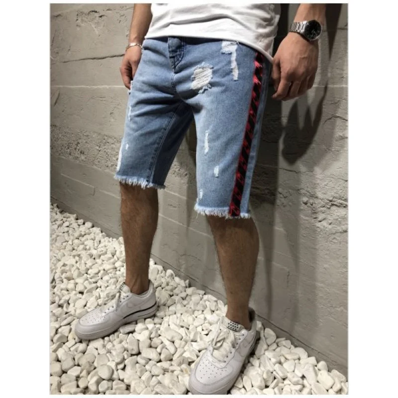 نمط جديد ممزق الرجال منتصف طول السراويل المحطة الأوروبية الشريط الرجال منتصف طول السراويل #3