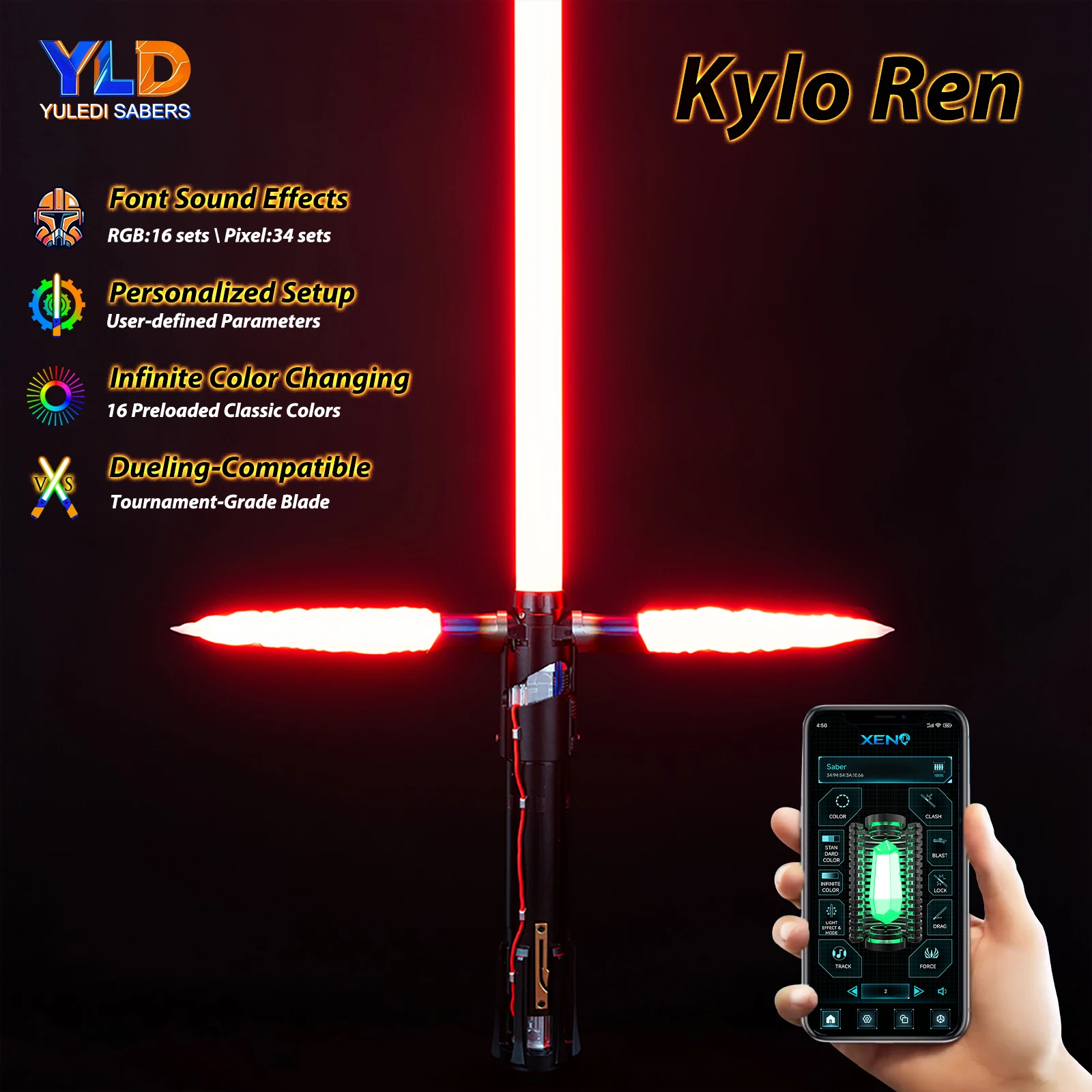 

Световой меч для кроссguard Kylo Ren, бесконечный лазерный меч, меняющий цвет, металлическая рукоять, гладкий поворотный звук, FX, тяжелый дуэльный сабля YLDSABER