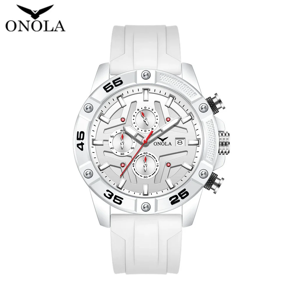 

ONOLA 6851, спортивные мужские кварцевые часы, хронограф, календарь, светящийся водонепроницаемый силиконовый ремешок, модные часы для мужчин, reloj hombre